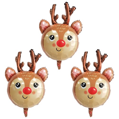 Image of Reindeer Balloons Christmas Balloons Elk Deer Head Foil Balloons for New Year Christmas Themed Party Decoration Supplier, Birthday Party Festival Balloons Sets 3Pcs