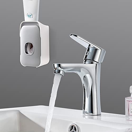 Aesthetic Toothbrush Holders For Bathrooms - Automatic Toothpaste Dispenser & Brush Holder, Bathroom Storage Essentials, Smart Brushing Accessory, Wall Mounted Shower Room Decor Set (Grey) #TOP6