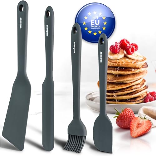 endusor Espátulas de silicona para preparar tortitas, huevos fritos, crepes | Juego de 4 piezas | Apto para lavavajillas + resistente 320°C | Ideal para la preparación de pancakes, huevos, panqueques