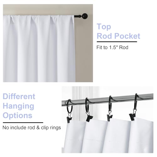 Simplebrand Ava Pure White Curtains for Bedroom 90 Inches Long 2 Panels Set, Room Darkening Window Treatment, Light Filtering Curtain Drapes, Soft Casual Rod Pocket Privacy Curtains, W40 x L90 Inch