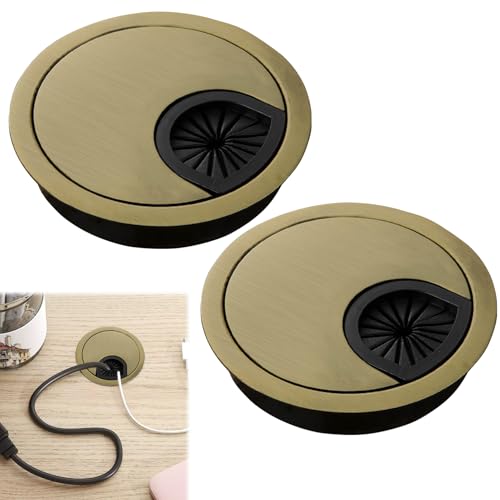 2 Pcs Desk Cable Grommet 60mm, Desk Grommet 60mm, Zinc Alloy Desktop Cable Hole, Bronze Round Hole Cover for Management of Office & Computer Desktop (Bronze)