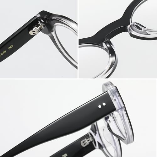 Image of JOLLYNOVA Yuki Vintage Small Acetate Glasses Frame Prescription for Women Men Round Thick Eyeglasses Frames 41-28-145mm