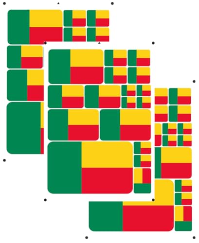 vmcoatdu Lot de 3 autocollants avec impression laser drapeau du Bénin - Plusieurs tailles - Jaune