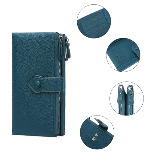 GOIACII Women Soft Leather Wallets Slim Bifold RFID Blocking Ladies Credit Card Holder Double Zipper Pockets Lake Blue by GOIACII - Image 5