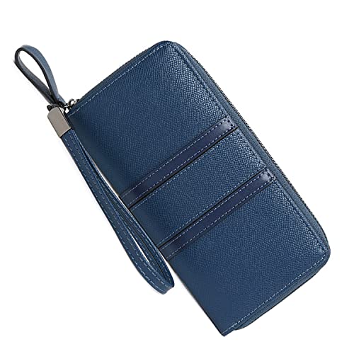 Large Capacity Wristlet Wallets for Women Zipper Wallets for Women Long Checkbook Clutch Ladies Wallets Vegan Leather with Wrist Strap (Dark Blue)