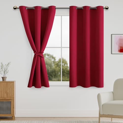 DWCN Christmas Short Blackout Curtains, 42 x 45 inch, Red, Set of 2 Panels