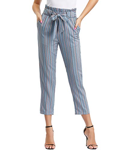 GRACE KARIN Women's Pants Casual Cropped High Waist Striped Pants L Striped