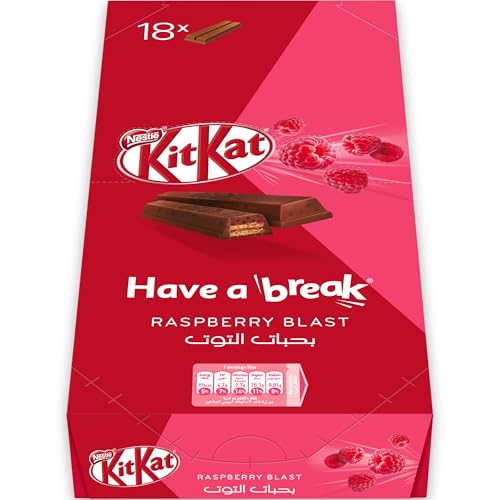 Image of KIT KAT Raspberry Blast Chocolate Bar 18 X 2 Finger Box, (18 X 19.5gram), 351 gram