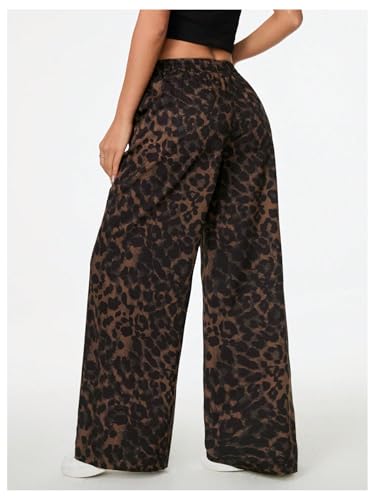 Women's Leopard Pants Y2K High Waisted Wide Leg Cheetah Track Pants Vintage Baggy Trousers3