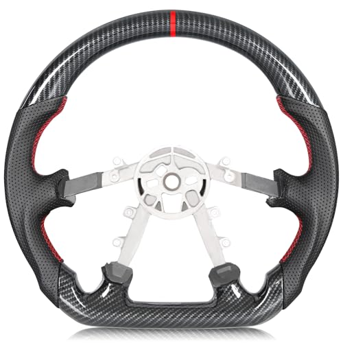 Steering Wheel for Chevy Corvette C5 1997-2004 Hydro-Dip Carbon Fiber D-shaped Flat-bottom Steering Wheel Preforated Leather Grip Hand-Stitched Compatible with Corvette C5 Base Z06