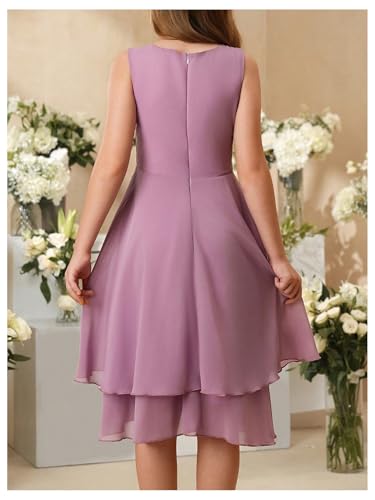 SHENHE Girl's Chiffon Flowy Dress Sleeveless Tiered Swing Bridesmaid Flower Girl Party Dress2