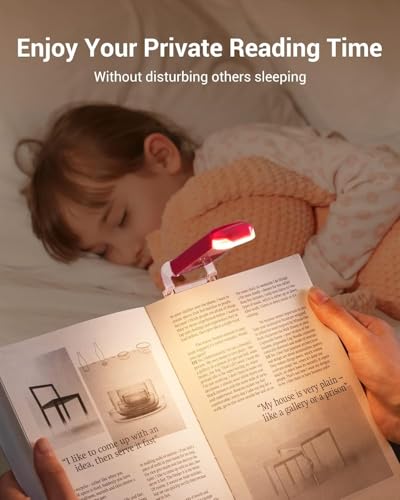 Image of Clip-On LED Book Lamp for Night Reading, USB Rechargeable Study Light for Students, 3 Brightness & Color Modes, Eye-Care Portable Foldable Reading Light for Bed & Travel (Pink)