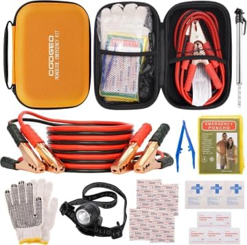 COOGEO 9PC Emergency Roadside Kit for Car, Yellow