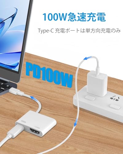 【2026新登場】USB C Type C HDMI 変換アダプター 2in1 4K@60HZ 映像出力 タイプC hdmi 変換+100W PD急速充電 hdmi type-c OTGアダプター Thunderbolt 3/4,iPhone 15 Pro/iPhone 16/17/Pro Max/MacBook Air/MacBook Pro,Galaxy S20+対応