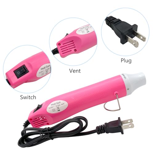 Mini Heat Gun, Portable Hot Air Gun Tool for DIY Crafts Heat Shrink Gun for Epoxy Resin, Embossing, Shrinking Wrapping Drying Paint Removing Stickers (Pink) - Thumbnail 2