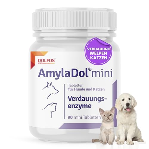 AmylaDol Verdauung Hund 90 MiniTabletten Natürliche Verdauungsenzyme einschließlich Amylase Lipase und Protease. Diätetisches Nahrungsergänzungsmittel bei Verdauungsstörungen bei Hund und Katze