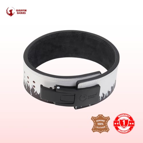 Image of 13mm Lever Powerlifting Belt - Fire Leather Gym Belt with Buckle - Men & Women- Weightlifting, Squats, Deadlifts - IPF Standard (Black Fire Black Buckle, M)