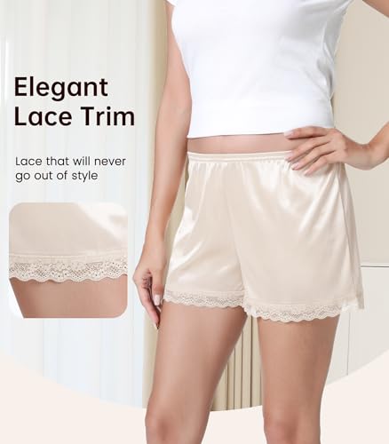 Image of NACHILA Women's Lace Trim Half Slip Shorts Under Skirt Pettipants Bloomer | Silky Smooth, Lightweight, Lace Trim, Non-Cling, Under Skirt Slip Shorts For Sheer Dresses