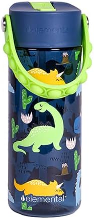 Elemental Water Bottles for Kids - Splash Kids Water Bottle for School with Pop-it Handle - BPA Free Tritan Plastic Water Bottle with Straw Leak Proof when Spout is Closed - Dinosaur- 18oz - Image 4