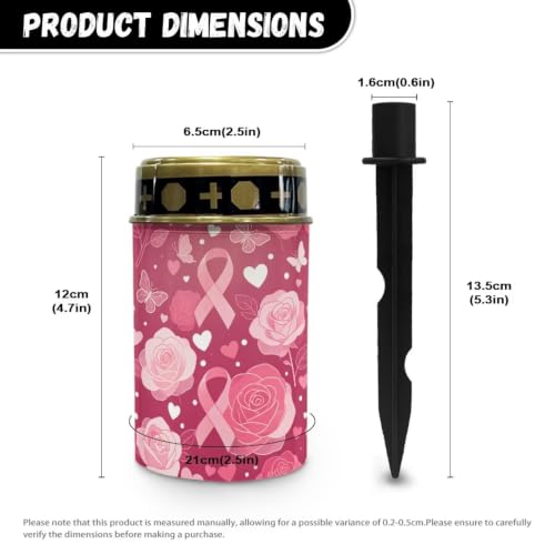 Image of Poceacles Solar Lights Outdoor Solar Powered Outdoor Cemetery Stake Candle Grave Lamp Landscape Lighting Waterproof Grave Flameless Candle, Pink Ribbon Rose Butterfly
