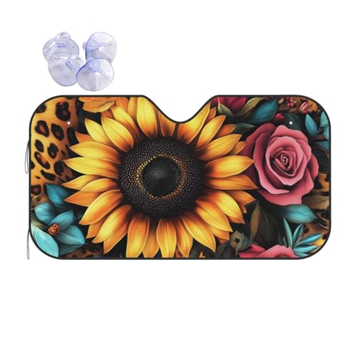 Parasol de coche para luna delantera térmico universal con estampado de tigre y girasol rosa M