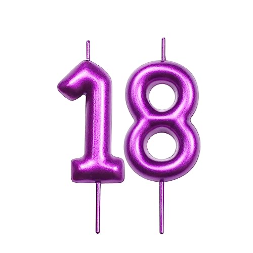 DERVENTA Purple Number 18 Candle 2.36 Inch Party Cake Decoration
