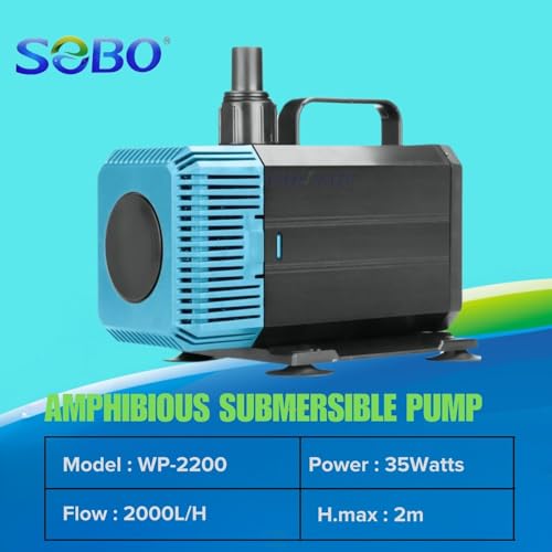 Image of SOBO WP Series (WP-2200| Power : 35W | Output : 2000L /H | H.max : 2M) Aquarium Energy Saving Low Noise Submersible Water Pump for Aquarium Fish Tank, Hydroponics, Water Fountain and Koi Pond