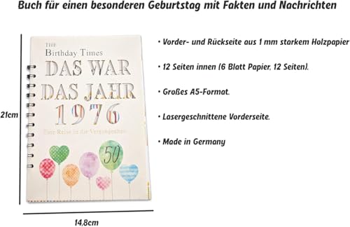 the lazy panda card company Das Jahr, das 1976 war - Karte Buch zum 50. Geburtstag mit Details zum Geburtsjahr Geburtstagskarte (1976)