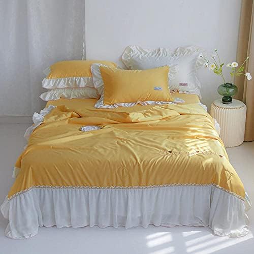 Washing Real Silk Solid Color Princess Style Summer Cool Airable Cover Skin Comfortable Summer Quilt Four Piece Set Quilt Set (Colour: Color05 Size: 200 x 230 cm 4pcs) (Color06 200 x 230 cm) image 5