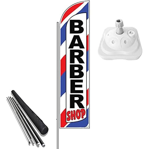 Eclipse Branding Barber Shop Feather Flags | Poles Included with Patio Water Base 10kg | Portable 13.5 x 2.6 ft Large Feather Flag Banners Cover