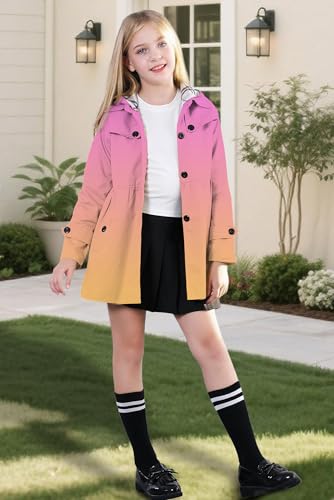 Image of Betusline Girl's Single Breasted Trench Coat Hooded Dress Coat Outerwear, 2-14 Years