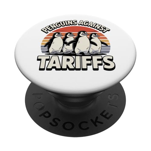 Retro Funny Penguins Against Tariffs Advocacy Humor Sunset PopSockets Adhesive PopGrip