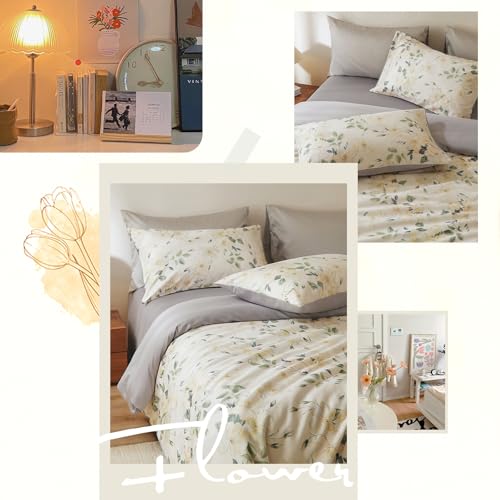Image of VM VOUGEMARKET Sateen Cotton Duvet Cover Set King, Vintage Magnolia Flower