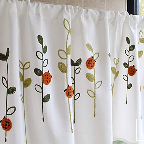 Cortinas de media cocina bordadas a mano con lino y algodón natural para ventanas cortas 7
