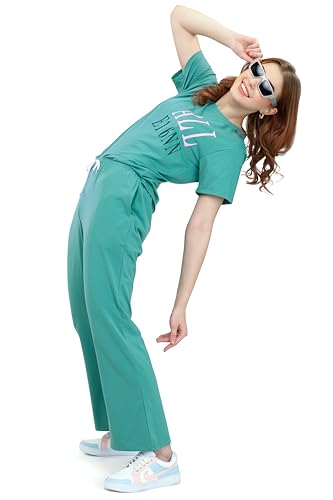 Image of ZEYO Women's Cotton Typography Wide Bottom Night Suit Set of Top & Pajama Set