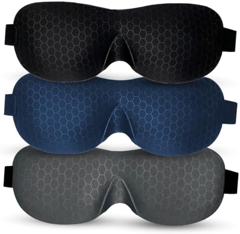 3D Contoured Eye Mask, Deep Orbit, Ultra Light Weight & Comfortable Sleeping Mask, 3D Sleep Mask for Eyelash Extensions with Velcro Closure, Concave Molded Night Sleep Mask (3-Pack)