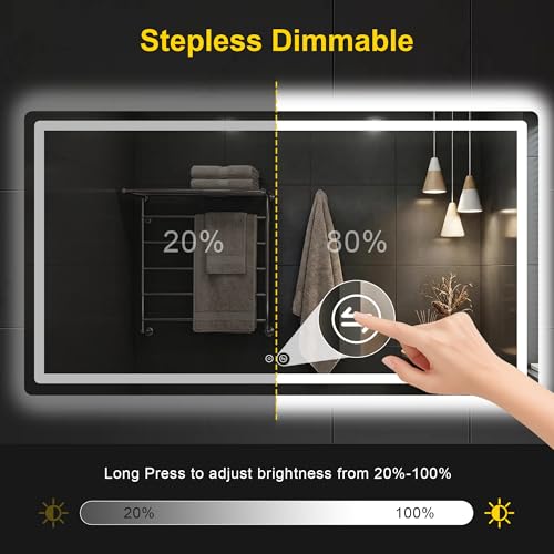 Image of LED Bathroom Mirror with Lights, 30 inchx55 inch Lighted Vanity Mirror for Wall