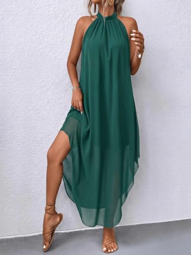 Image of Verdusa Women's Wedding Guest Dress Halter Flowy Chiffon Long Bouncy Dress