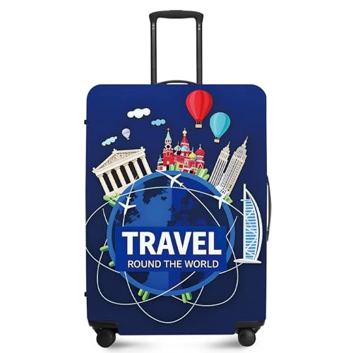ANNA QUEEN Travel Globe Airplane Luggage Cover -Stretchable Airplane Suitcase Protector Sleeve,Universal Washable Fit for 20-22 Inch Checked Baggage,Water Resistant Durable Luggage Protector