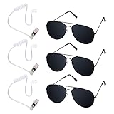Sucrain 6 Pieces Playing Cosplay Toy Black Sunglasses with Earpiece Earplugs Ring Bearer for Halloween Costume