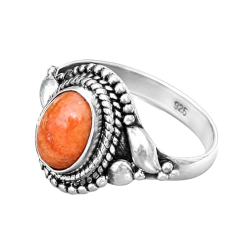 Natural Orange Spiny Oyster Turquoise 925 Sterling Silver Handmade Boho Promise Ring Orange Stone Rings For Wife Mom Girlfriend (9)