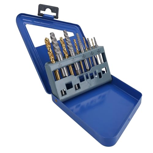Hss Left Hand Imperial Spiral Drill Bits + Screw Damaged Stud Extractors 10Pc