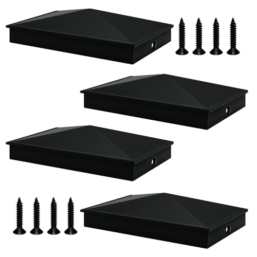 Sumglicie 4x6 Black Aluminum Pyramid Post Caps Cover for 4x6 Nominal Wood Post(Actual 3.5 x 5.5 Post Size) Fence Post Caps Deck Post Cap with Matte Finish Powder Coated Surface(4 Pack)