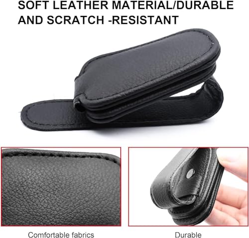 Image of Automaze Leather Car Visor Sunglass Holder, Magnetic Leather Glasses Eyeglass Hanger Clip for Car, Sunglass Clip Glasses Holder for Car Visor, Black, Pack of 1