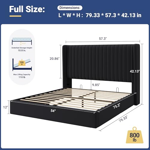 Image of Allewie Full Size Lift Up Storage Bed Frame Channel Tufted Headboard Black