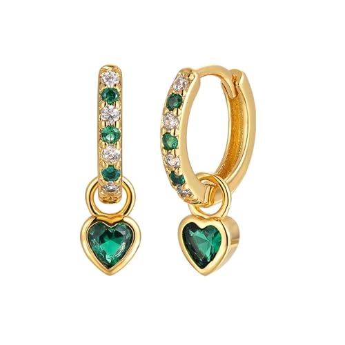 Orecchini Cerchio Oro Per Le Donne Orecchini Verdi Con Verde Cuore Goccia Oro Placcato Orecchini Dorati Ipoallergenico Cubic Zirconia Pendolo Verde Gioielli Per Le Ragazze