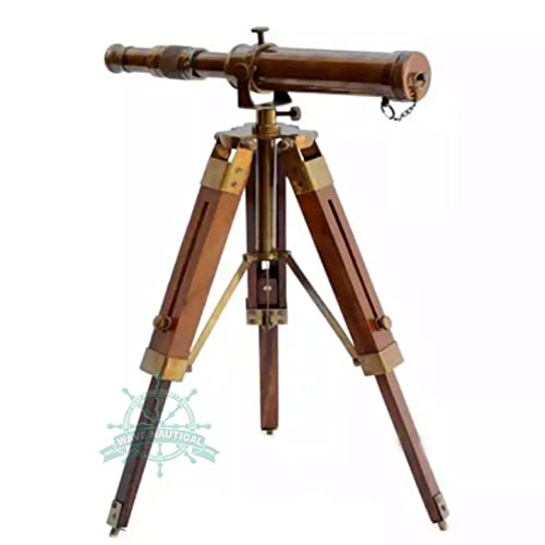 Wave Nautical - Antique Maritime Brass Telescope With Adjustable Tripod Stand Home Decorative Telescope Nautical With Stand Wooden Vintage Tripod Décor & Table Accessory Nautical Spyglass Home #TOP3