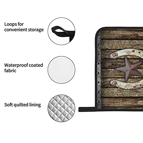Oven Mitts And Pot Holders Sets Of 4 Rustic Farmhouse Rusty Horseshoe Texas Star Vintage Western Country Cabin Brown Polyester Oven Mitts With Oven Gloves And Hot Pads Potholders For Kitchen Bbq #TOP5