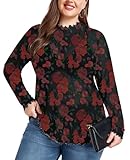 ForHaiely Plus Size Sheer Tops for Women Black Mesh Shirt See Through Sequin Sparkly Short Sleeve Concert Outfits Sexy Festival Outfits Rose Floral Print XX-Large