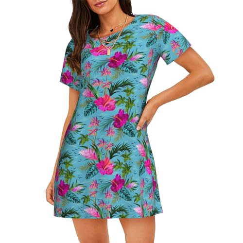 Chemise de nuit manches courtes femme Hello Hawaï vêtement nuit respirant